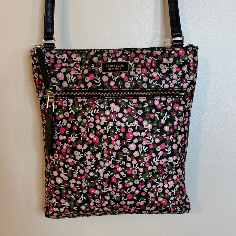 Kate Spade Black Floral Nylon Crossbody Bag